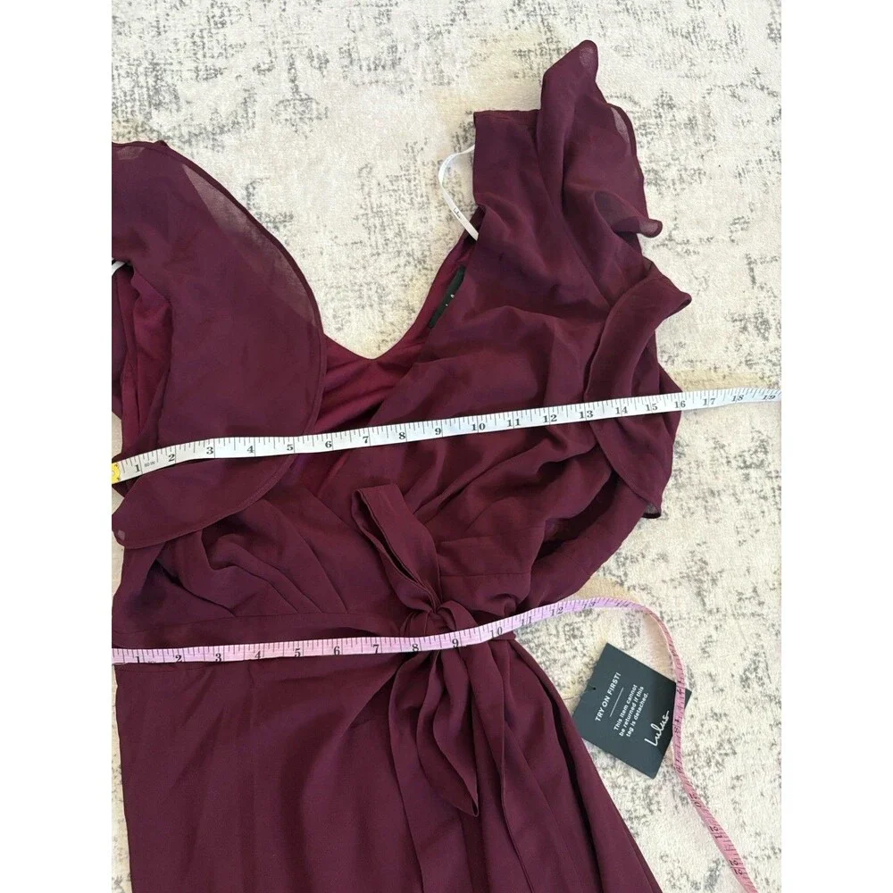 Lulu's Burgundy Ruffled Wrap Maxi Dress - Picture 6 of 8